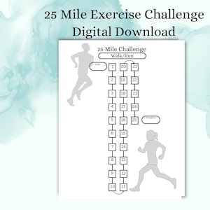 25 Mile Challenge Tracker, afdrukbaar wandelen, trainingsdoelen, fitnessmotivatie, wandeluitdaging, hardlopen downloaden, levensstijluitdaging