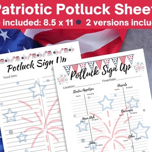 Memorial Day Potluck Printable, BBQ, Office/family Potluck, Church Potluck, Holiday Party, Cookout Signup Sheet, 8.5 x 11, Patriotic Potluck