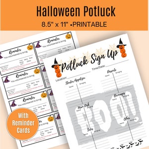 Aanmelden voor Halloweenfeest, Potluck voor kantoorfeest, Aanmeldingsformulier voor afdrukbare potluck, Afdrukken vanuit huis, Eenvoudig volgen voor gerechten, Aanmelden voor kerk,