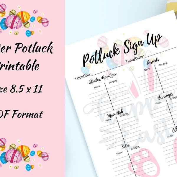 Potluck Sign-up, Office Potluck, Easter Sign Up Sheet, Print From Home, School Party, Easy Tracking For Food Dishes, Church Sign-up