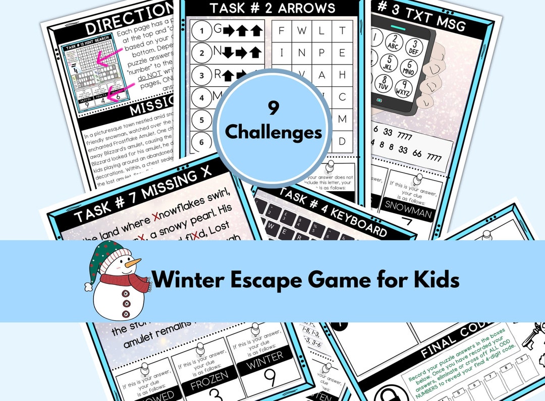 Winter Escape Room for Kids, Family Game Night, Mystery, Printable ...