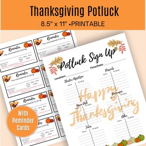Thanksgiving Potluck Sign-up, Office Party Potluck, Printable Potluck Sign-up, Print From Home, Easy Tracking For Food Dishes,Church Sign-up