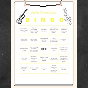 Violin Practice Bingo, Printable Practice Log, Violin Teacher Resource ...