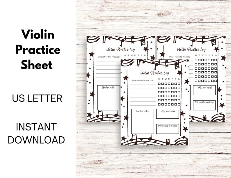 Printable Practice Log, Violin Lesson Assignment, Violin Practice