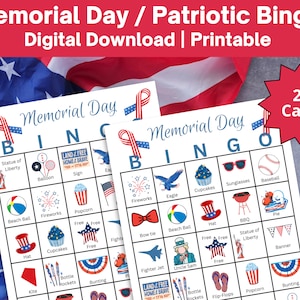 Memorial Day Bingo Cards, Patriotic Bingo,Instant Download, Military Printable Games, 20 Cards, 4th of July, Memorial Day Games, Kid Games