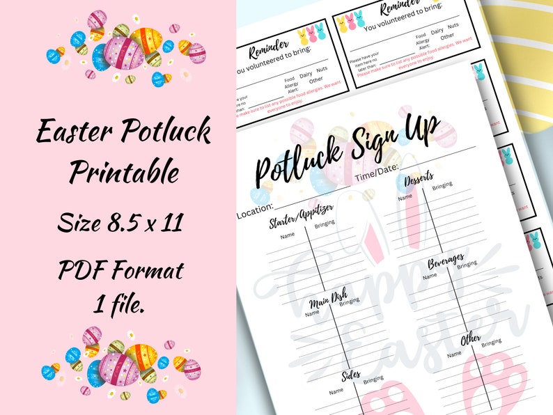 Potluck Sign-up, Office Potluck, Easter Sign up Sheet, Print From Home ...