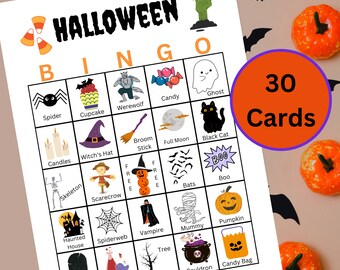 Halloween Bingo Cards,Halloween Printable,Halloween Activity For Kids,Halloween Bingo Cards,Kids Games,Bingo Activity,30 Cards,Halloween Fun