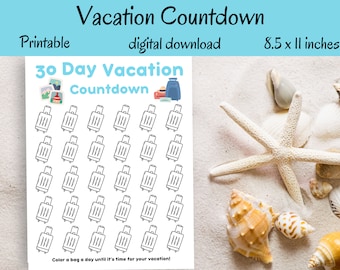 Vacation Countdown Printable, Kids Trip Countdown, Travel Planning, 30 Day Countdown, Family Vacation, Tropical Countdown, Instant Download