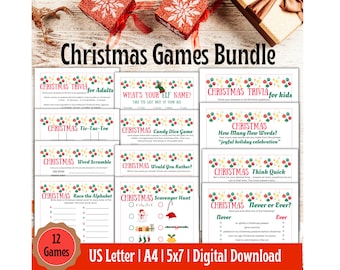 Christmas Game Bundle, 12 Printables, Winter Game Bundle, Christmas Games/Activities, Adults and Kids, Fun Printable Games, Digital Download