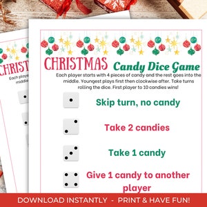 Christmas Candy Dice Game, Printable Christmas Party Game, Christmas Games for Kids, Christmas Family Game, Fun Activity, Classroom Game