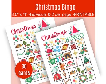 Christmas Bingo, 30 Printable Cards, Christmas Class Party Game, Christmas Activity, Family Game, Christmas Memory Game, Digital Download