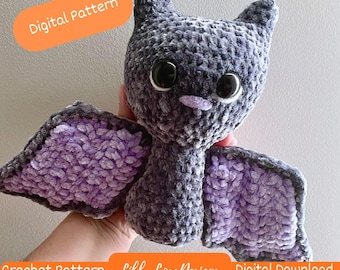 Chunky Crochet Bat Pattern – Amigurumi Plush, Halloween Decor (PDF Pattern)