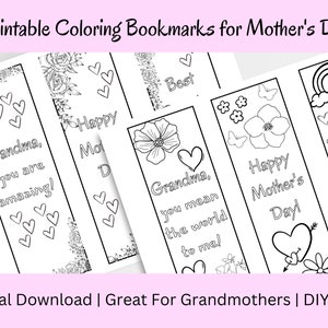 Mother&#39;s Day Printable Coloring Bookmark, Gifts for Grandma, Presents from Kids, Gift for Mom, Instant Download, Unique Mom Gift, Mothers