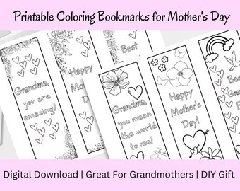 Marque-page à colorier imprimable pour la fête des mères, cadeaux pour grand-mère, cadeaux d'enfants, cadeau pour maman, téléchargement immédiat, cadeau de maman unique, mères