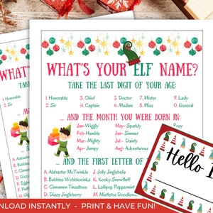 What&#39;s Your Elf Name, Christmas Games for Kids, Christmas Elf Name Game, Christmas Elf Activity, Christmas Eve Activity Game, Elf Name Sign