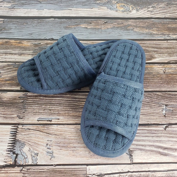 Soft Non Slip Washable Cotton Waffle Weave Slippers for Embroidery, Indoor, Craft Supply, Embroidery Supply, Made in Korea (Navy)