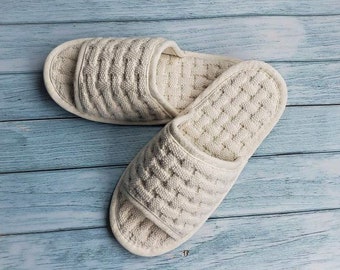 Soft Non Slip Washable Cotton Waffle Weave Slippers for Embroidery, Indoor, Craft Supply, Embroidery Supply, Made in Korea (IVORY)