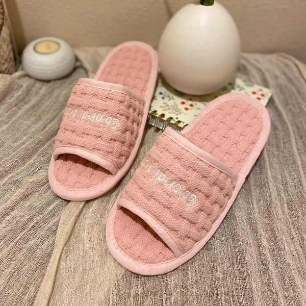 Soft Non Slip Washable Cotton Waffle Weave Slippers for Embroidery, Indoor, Craft Supply, Embroidery Supply, Made in Korea (Baby Pink)