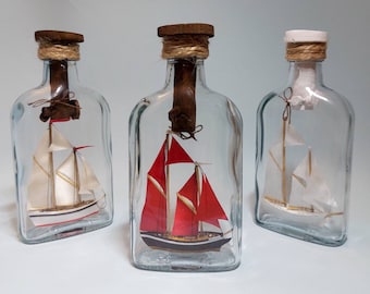 Ship in bottle, statek w butelce, nautical gift, bottle with secret cork