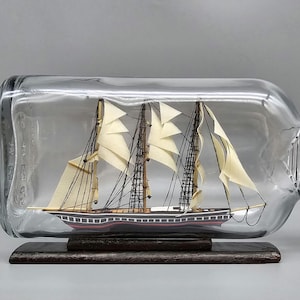 Handmade Ship in a Bottle – Eco-Friendly Nautical Gift, Personalized Maritime Decor, Unique Present for Dad, Recycled Glass Bottle