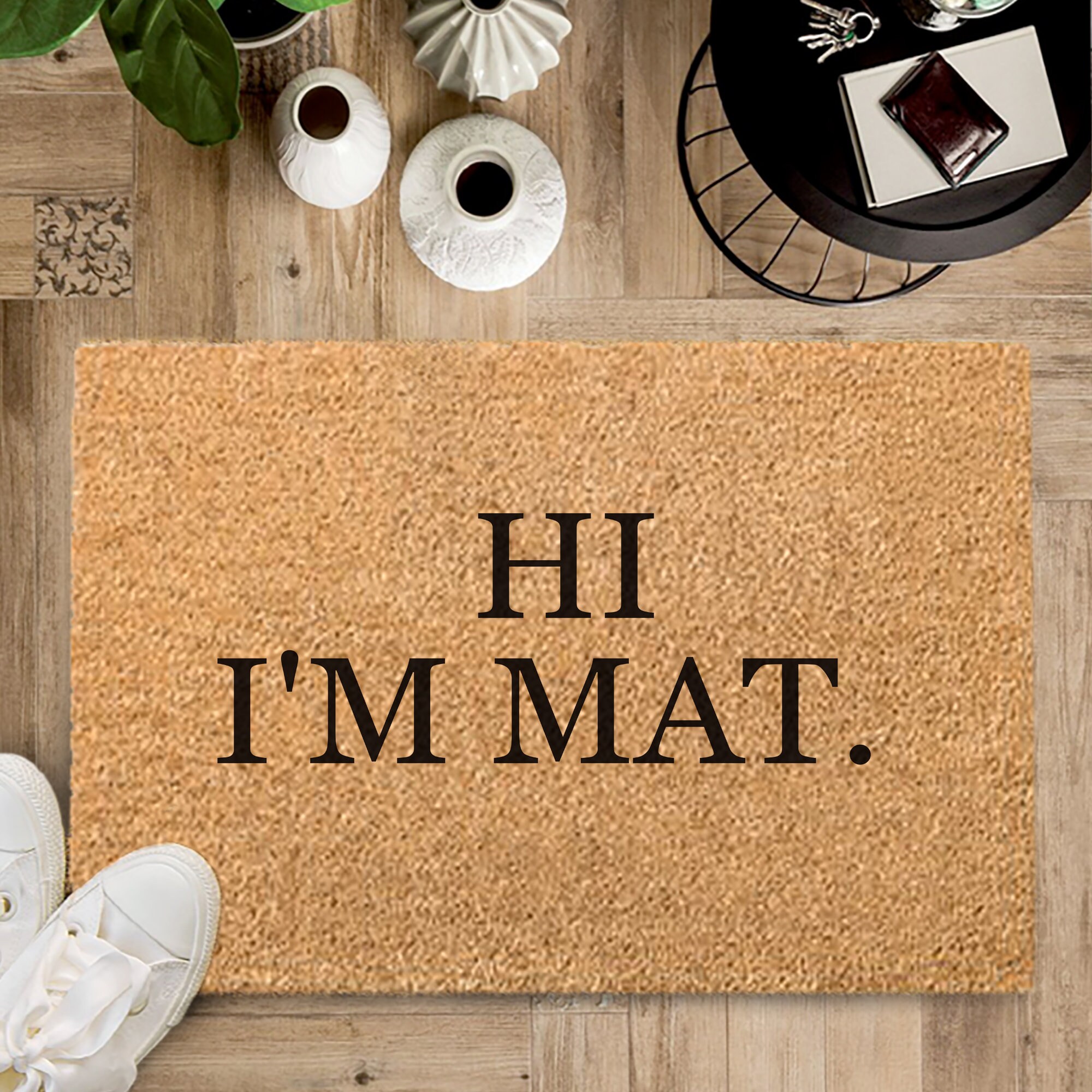 Hi I'm Mat Personalised Coir Brush Mat. Doormat. Non Slip Mat.