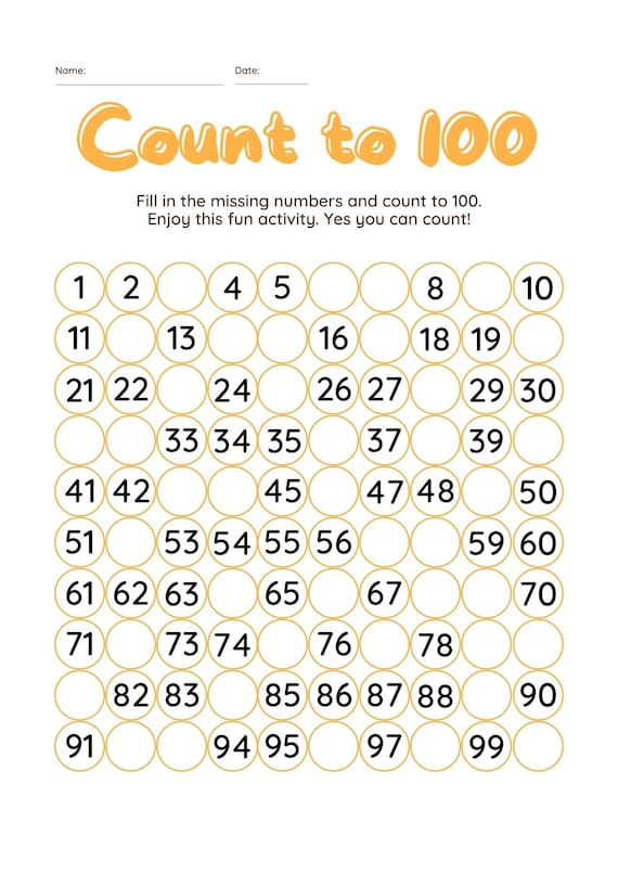 Counting From 1 100 Primary School Counting Worksheet - Etsy