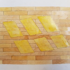 Light on a wooden floor - varnished watercolour (A5)