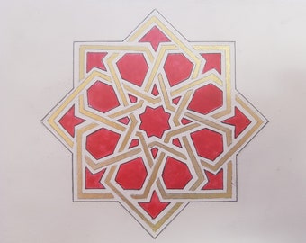 Red and Gold Islamic Octagonal Painting (A5)
