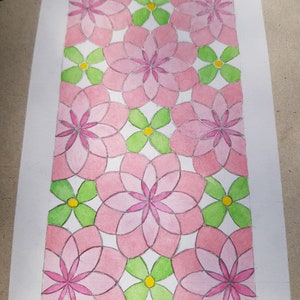Pink and green abstract flower watercolour design on A6