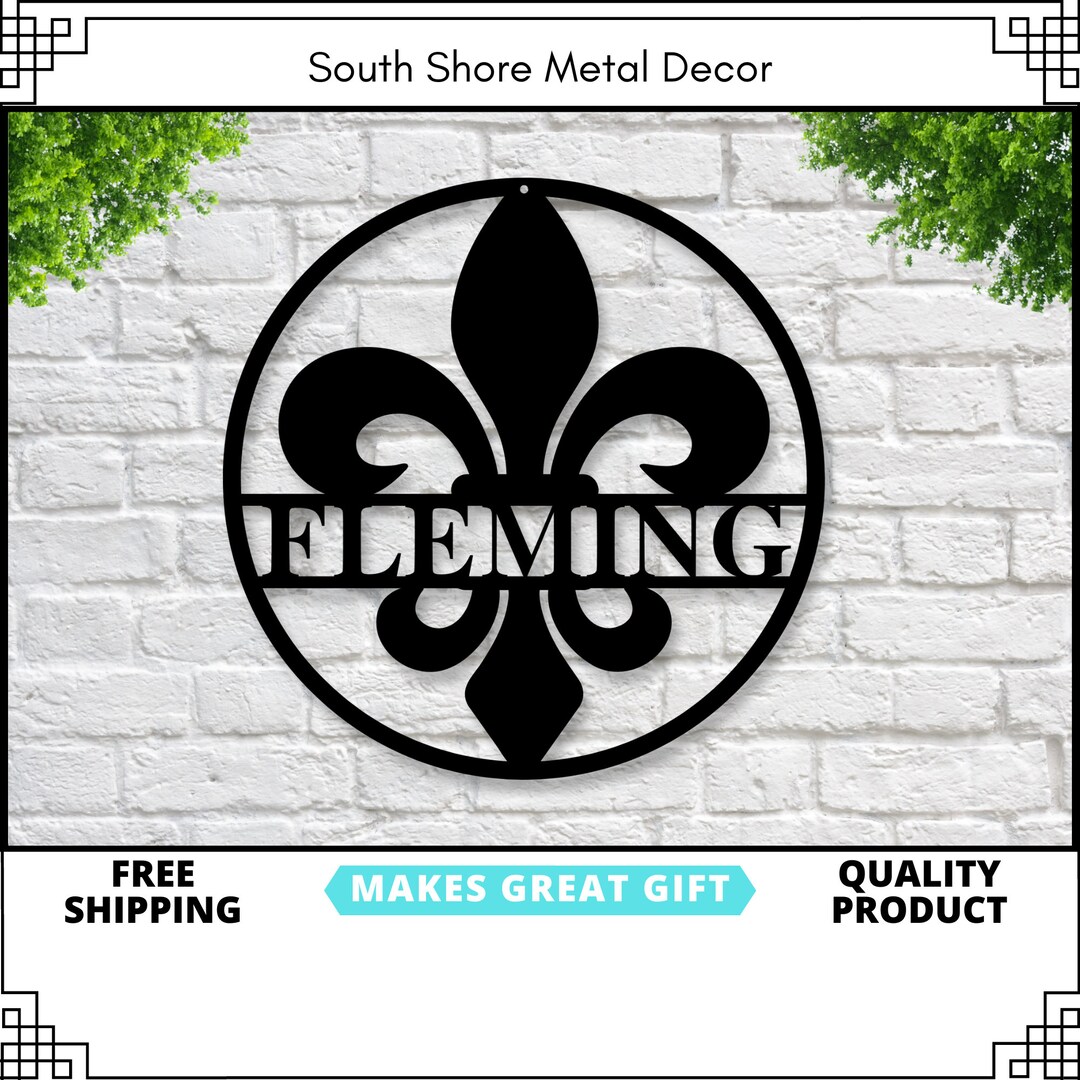 Fleur De Lis Name Sign Metal Fleur De Lis Personalized Fleur De Lis