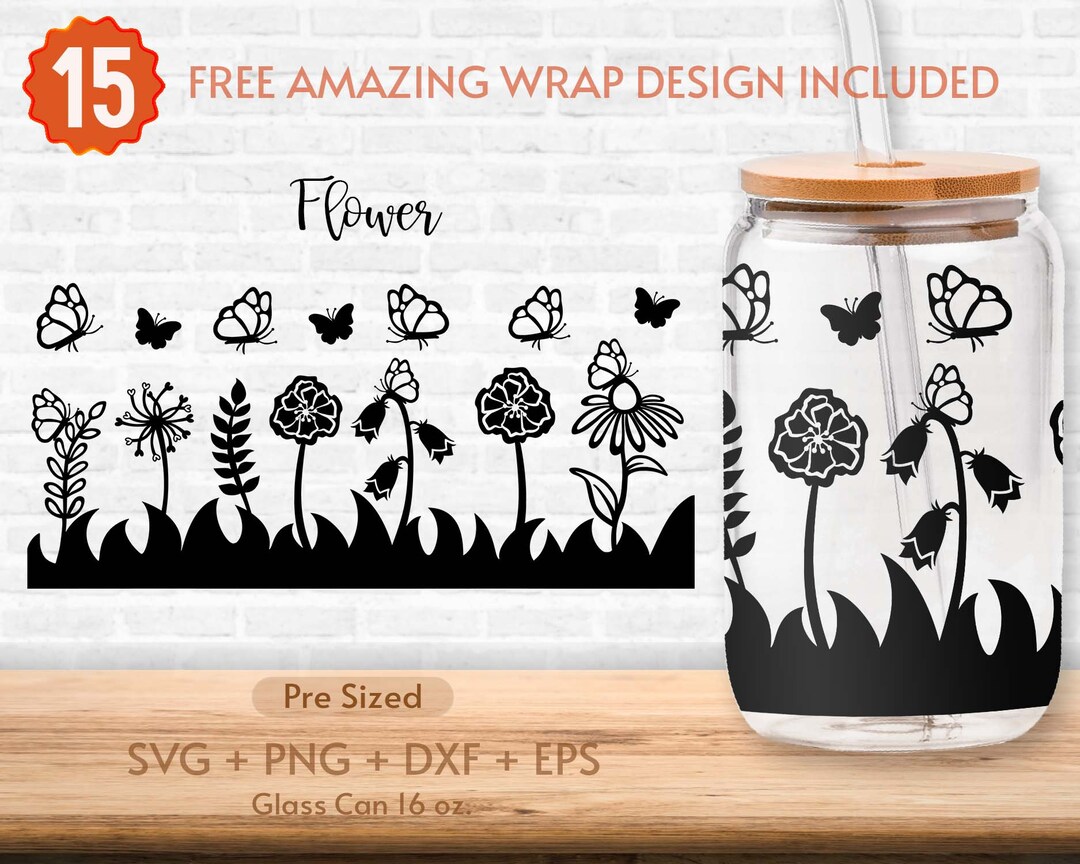 16oz Wildflower Libbey Glass Can Svg Glass Can Full Wrap Svg - Etsy
