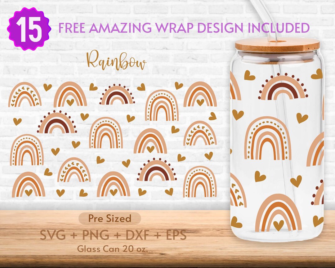 20oz Rainbow Libbey Glass Can Svg Glass Can Full Wrap Svg - Etsy México