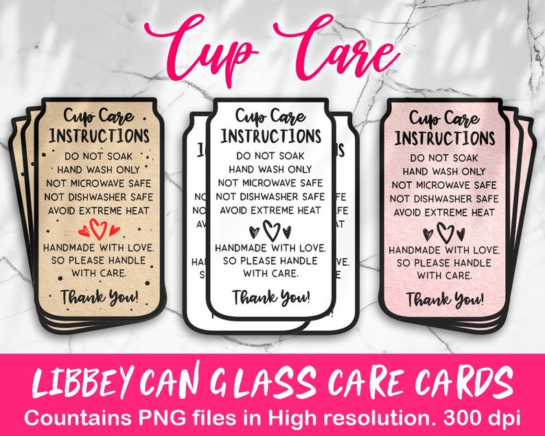 Libbey Glass Can Cup Care Card Instruction Png Ready to Print Etsy