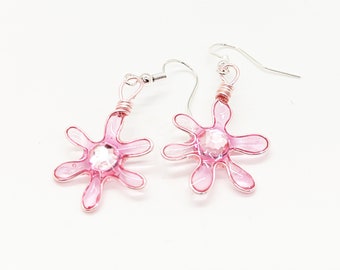 Flower shaped pink drop earrings | Wire earrings | Dangle Earrings