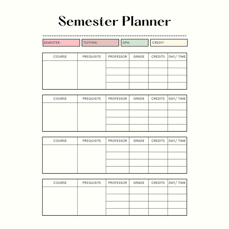 Printable Semester Planner and Lecture Notes - Etsy