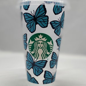 Butterfly Vinyl Starbucks Cup, 24 oz, Lid and Straw, Drinkware Gift, Reusable Cup