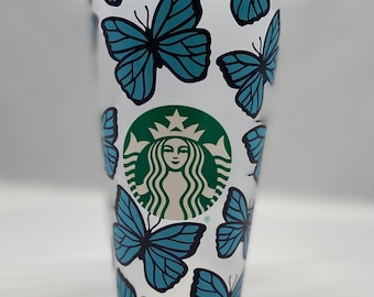 Butterfly Vinyl Starbucks Cup, 24 oz, Lid and Straw, Drinkware Gift, Reusable Cup