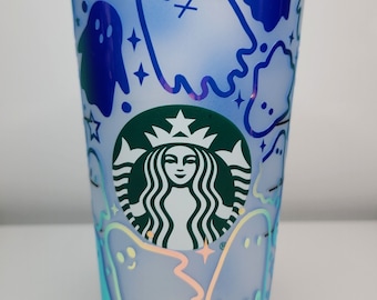 Ghost Halloween Cup with Straw and Lid, 24 oz Starbucks Cup, Glow in the Dark, Multiple Colors
