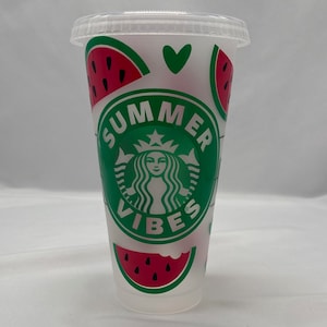 Summer Vibes Watermelon Cup, 24 oz Starbucks Vinyl Tumbler, Quenching Drinkware, Gift