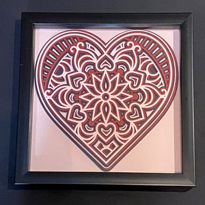 Immagine mandala cuore artistico in carta incorniciata, decorazione murale mandala 11x11, decorazione domestica fatta a mano, idea regalo unica