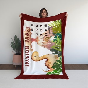 Dinosaur Milestone Blanket, Baby, Custom Baby Blanket, Baby Monthly Milestone Blanket, Newborn Baby Boy Gift, Photo Blanket, personalize