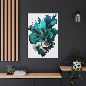 Floral Emerald Green, silver, teal Abstract Alcohol Ink Artwork - 21