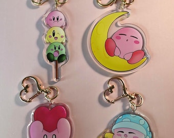 Llavero acrílico de Kirby: un bonito llavero de videojuegos | Dije de doble cara de 6,35 cm | Regalo para gamers, fans del anime y coleccionistas