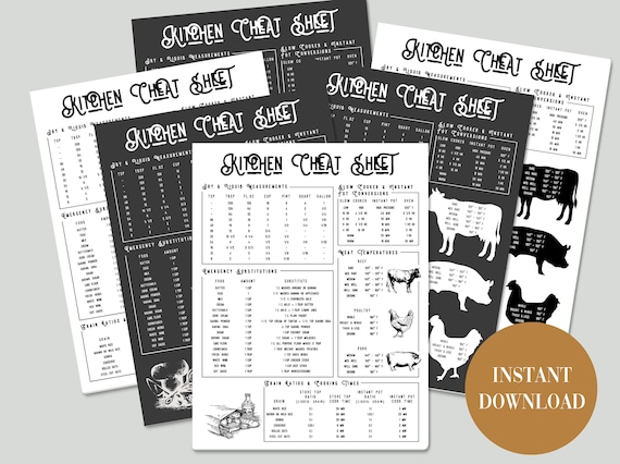 Printable Vintage Kitchen Cheat Sheet | Farmhouse Kitchen Cheat Sheet | Kitchen Substitution Chart | Vintage Kitchen Guide Printable PDF
