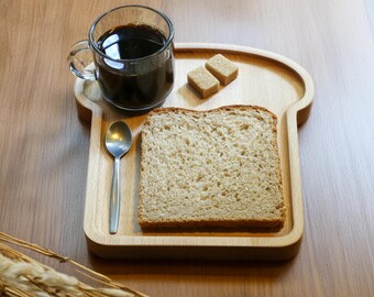 Vassoio per la colazione in legno massello di faggio a forma di fetta di pane - vassoio per la colazione in legno, forma di fetta di pane