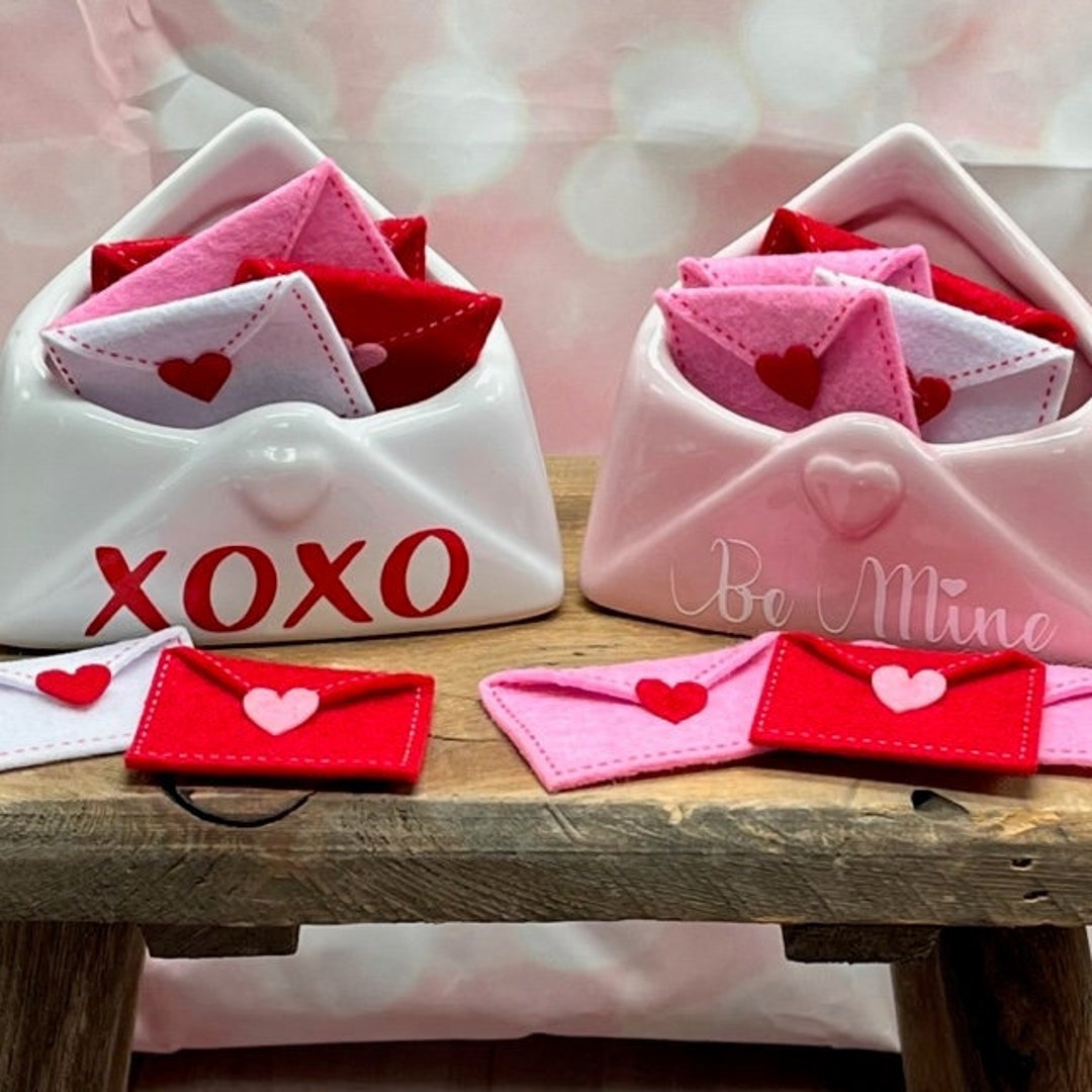 Ceramic Envelopes With Love Letters Valentine's Day Decor Red Pink and