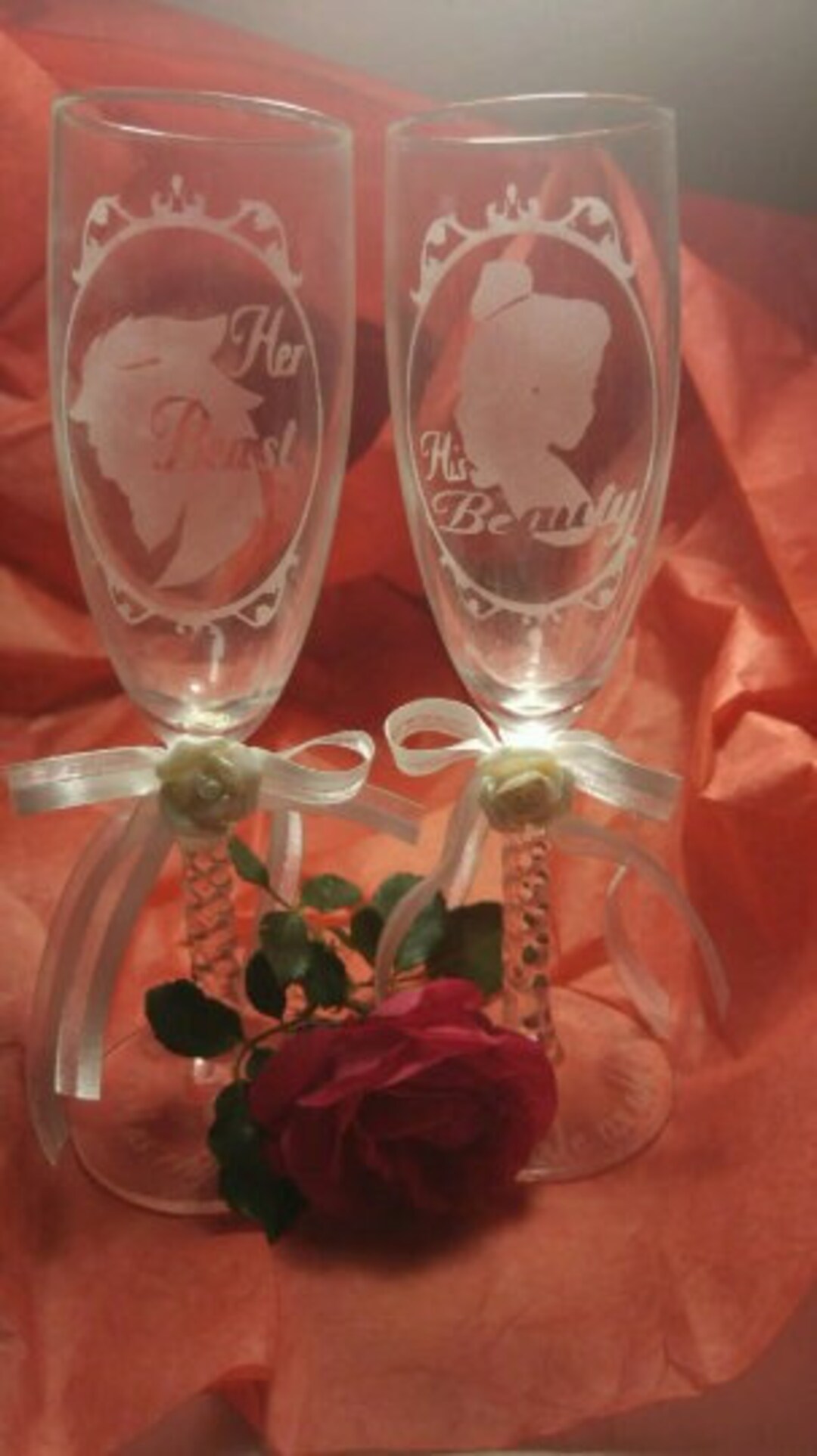 Etched Beauty and the Beast Engraved Wedding/custom/personalized