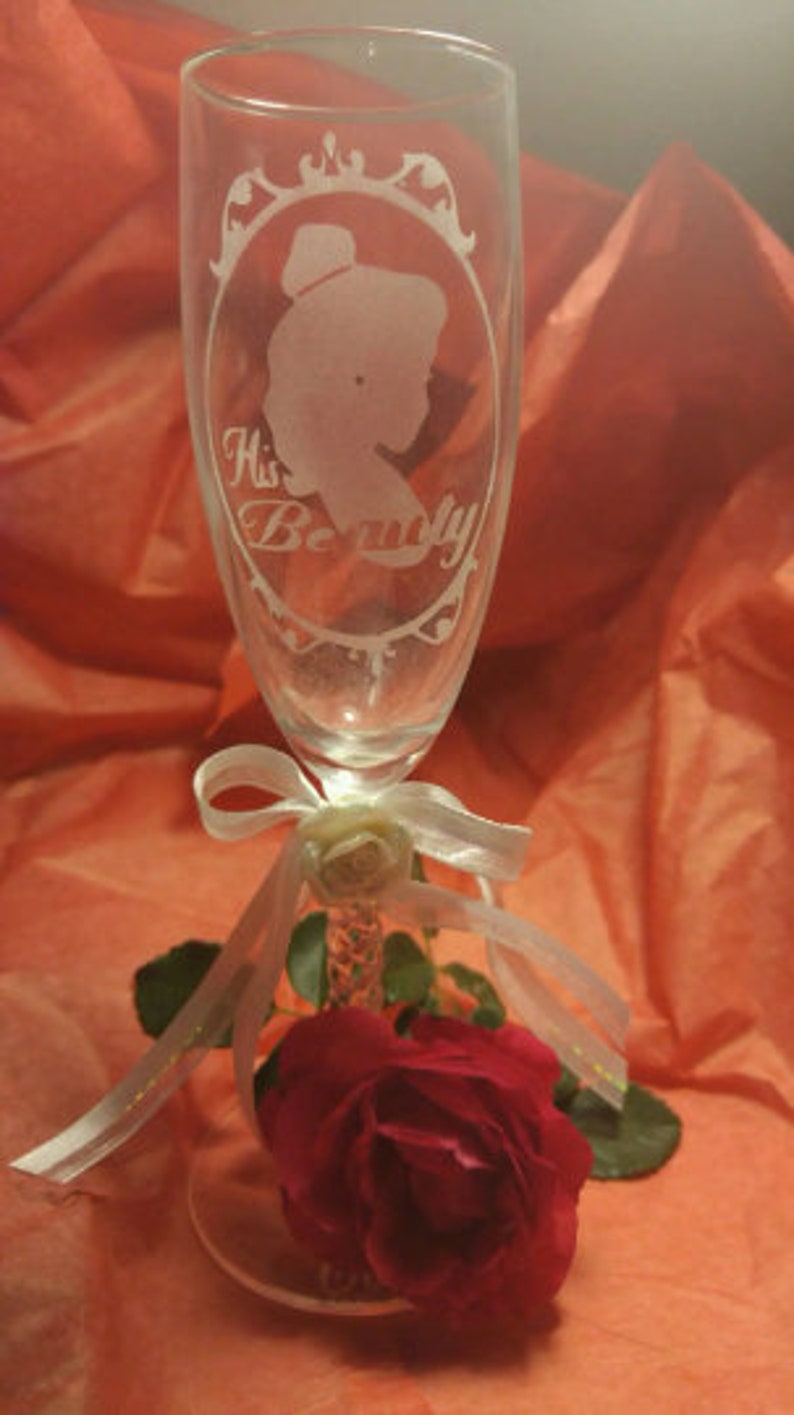 Etched Beauty and the Beast Engraved Wedding/custom/personalized