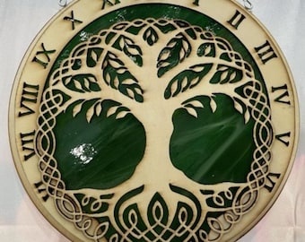 Stain Glass Wood Tree of Life Viking Christmas Wall Window Hanging Suncatcher