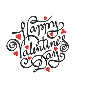Happy Valentine&#39;s Day Machine Embroidery Design. 4 Size. Valentine&#39;s Day Embroidery Design